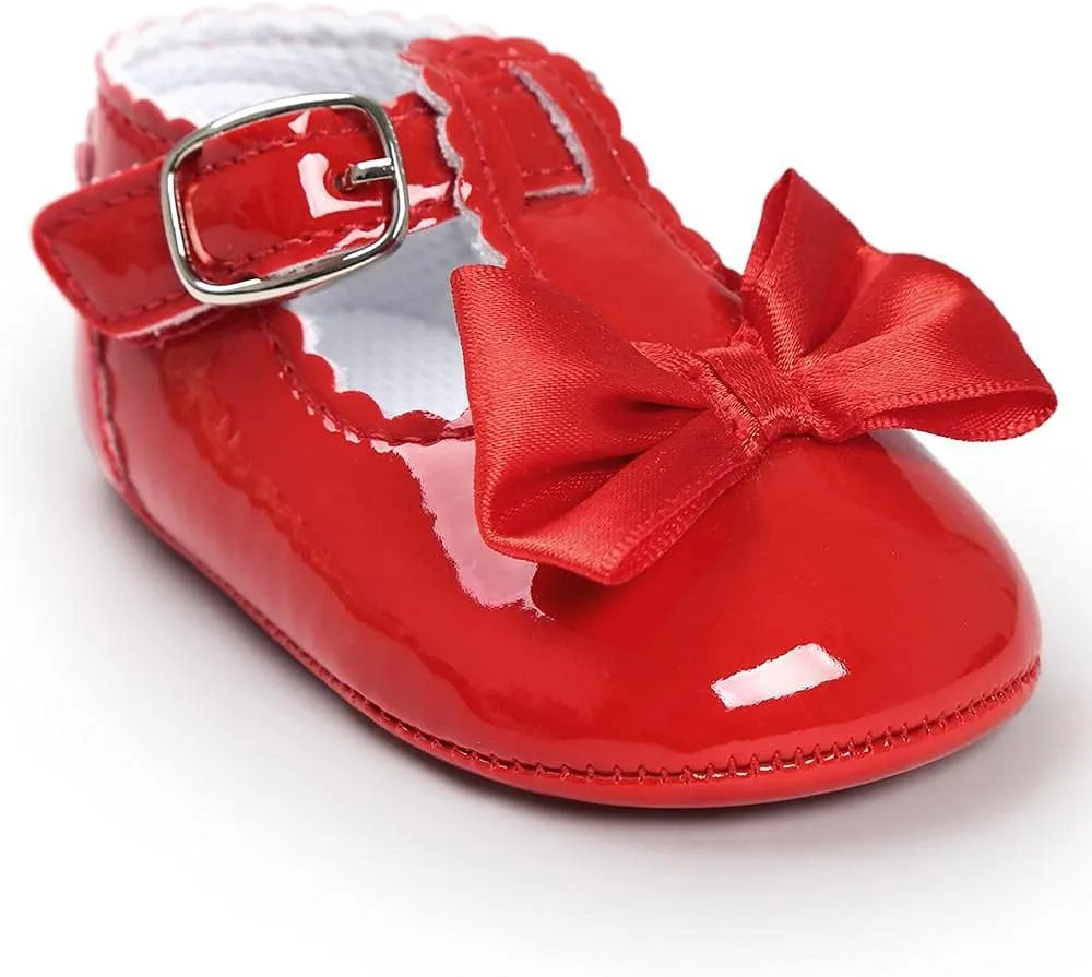 Infant Baby Girls Soft Sole Bowknot Wedding Dress Mary Jane Flat Prewalker Newborn Light Baby Sneaker Shoe 0-18M