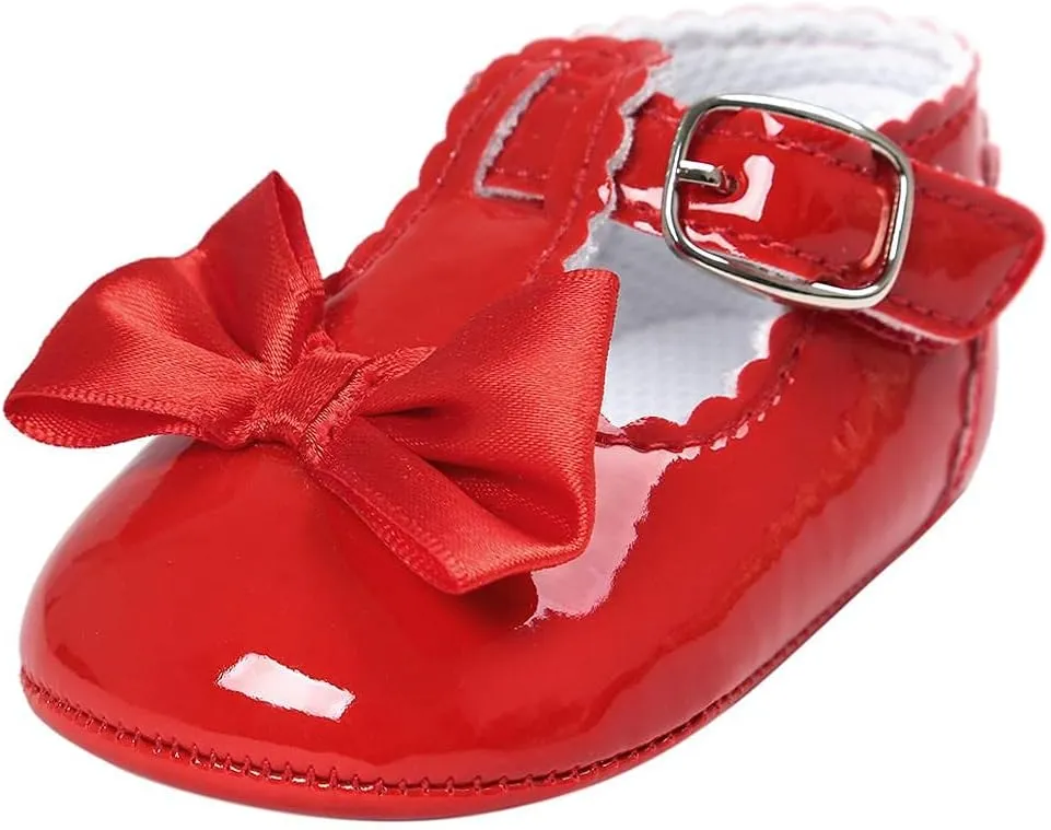 Infant Baby Girls Soft Sole Bowknot Wedding Dress Mary Jane Flat Prewalker Newborn Light Baby Sneaker Shoe 0-18M