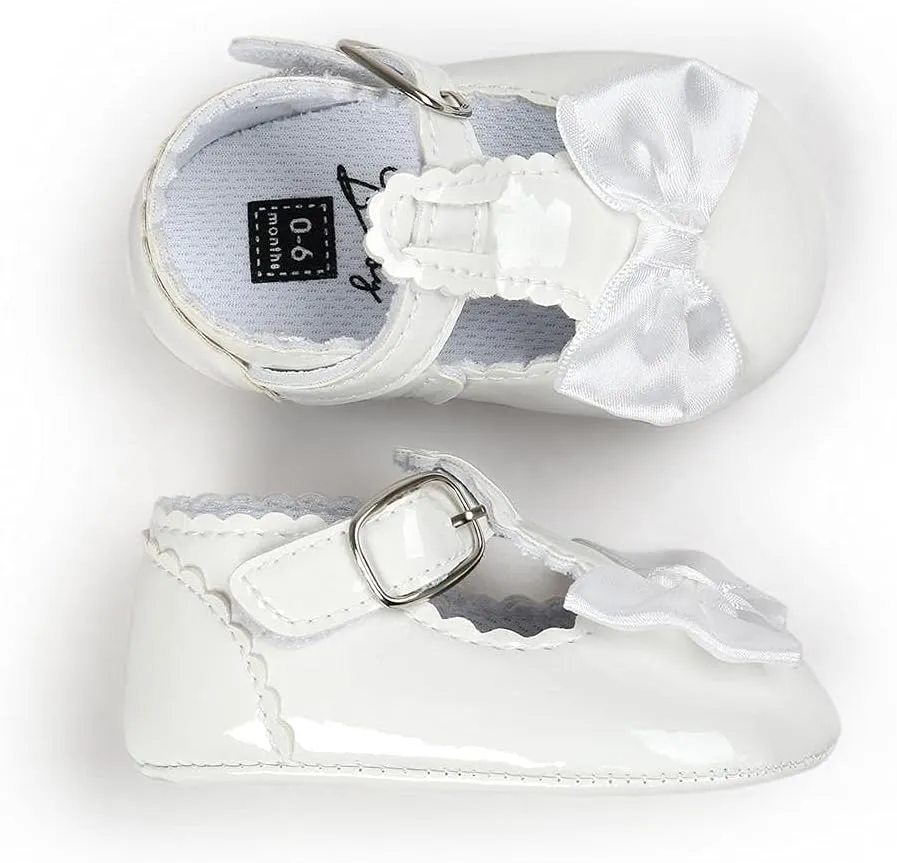 Infant Baby Girls Soft Sole Bowknot Wedding Dress Mary Jane Flat Prewalker Newborn Light Baby Sneaker Shoe 0-18M
