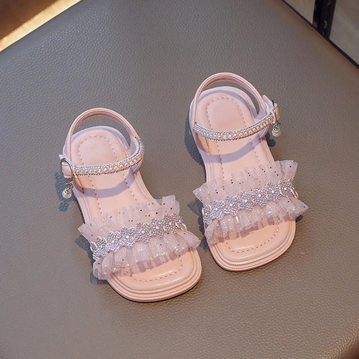 Infant Baby Toddler Girl Casual Buckle Sandal Open Toe Ruffle Dot Bow Flower Dress Soft Sole Princess Shoes