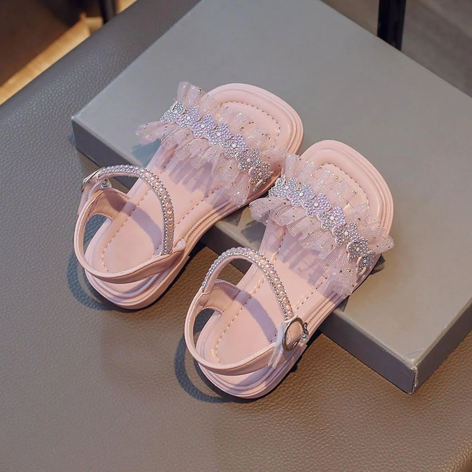 Infant Baby Toddler Girl Casual Buckle Sandal Open Toe Ruffle Dot Bow Flower Dress Soft Sole Princess Shoes