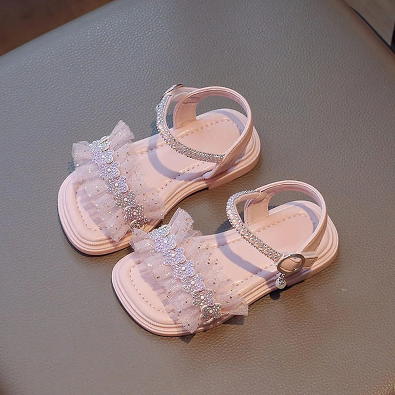 Infant Baby Toddler Girl Casual Buckle Sandal Open Toe Ruffle Dot Bow Flower Dress Soft Sole Princess Shoes