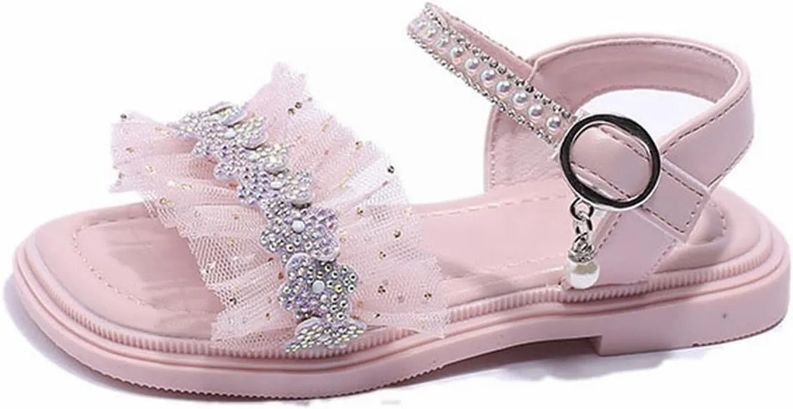 Infant Baby Toddler Girl Casual Buckle Sandal Open Toe Ruffle Dot Bow Flower Dress Soft Sole Princess Shoes