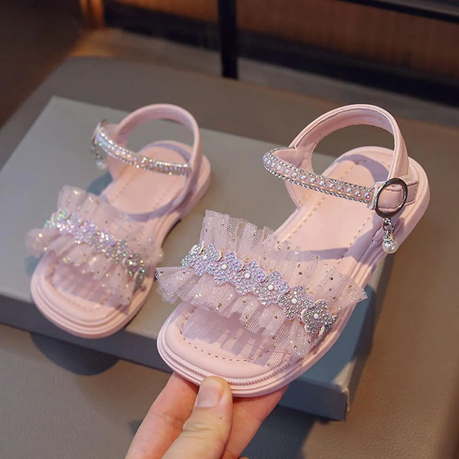 Infant Baby Toddler Girl Casual Buckle Sandal Open Toe Ruffle Dot Bow Flower Dress Soft Sole Princess Shoes