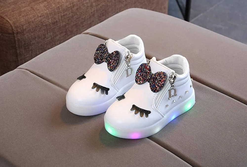 Infant Kids Crystal Bowknot LED Luminous Boots,12M-6T Baby Girls Sport Shoes Anti-Slip Shoes Soft Sole Sneakers