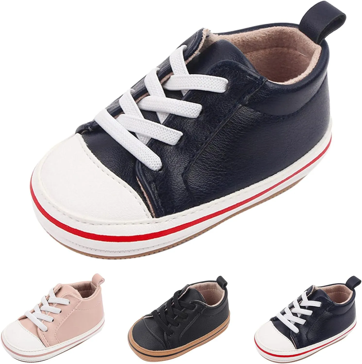 Infant PU Leather Slip On Walking Shoes Baby Boys Girls Soft Rubber Sole Sneakers Toddler Anti-Slip Platform Shoes