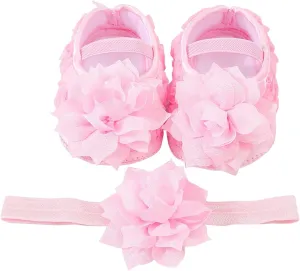 Infant Shoes Girls Baby Shoes Hairband Set 01 Year Old Baby Shoes 246 August Newborn Soft Sole Walking Shoes