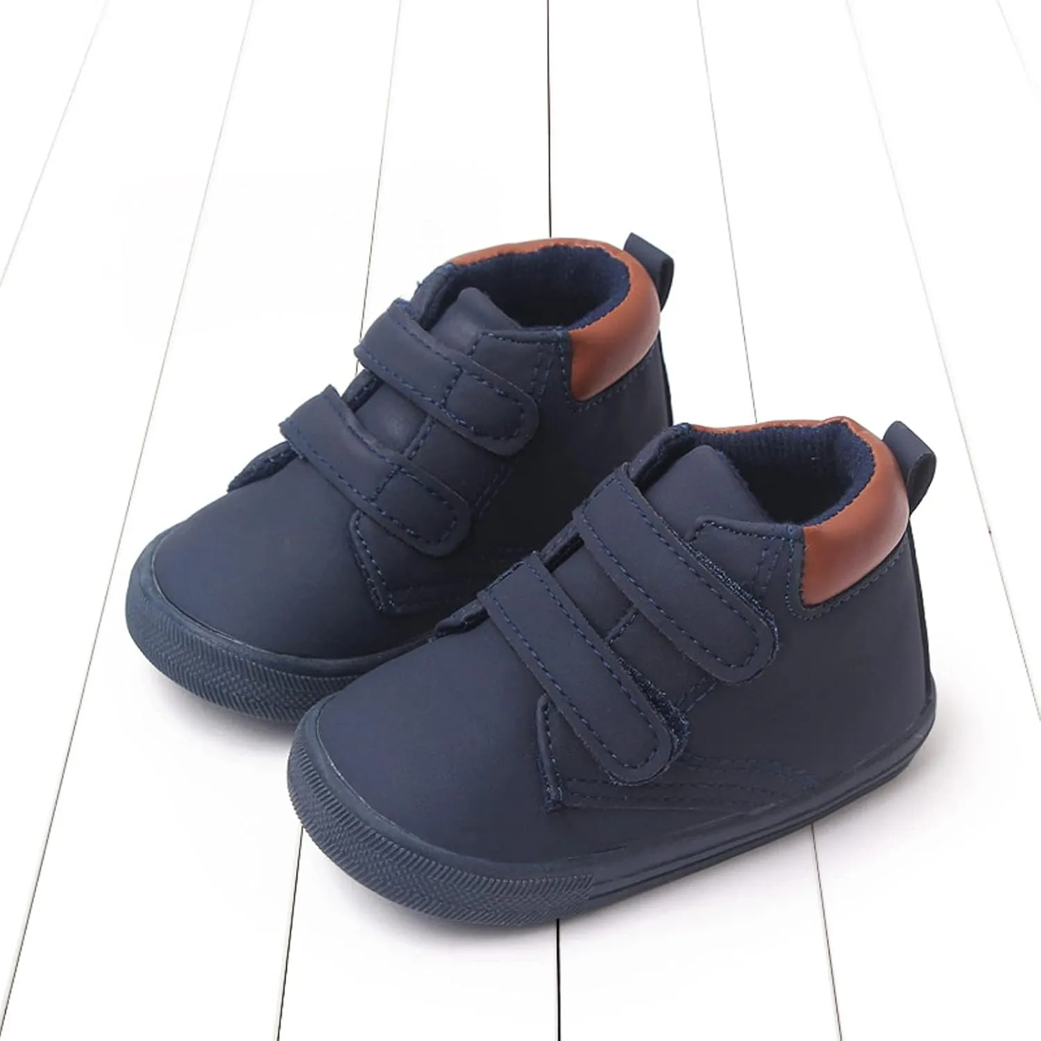 Infant Toddler Boys Girls Ankle Sneakers Baby PU Leather High Tops Soft Anti-Slip Sole First Walking Girl Rubber Shoes