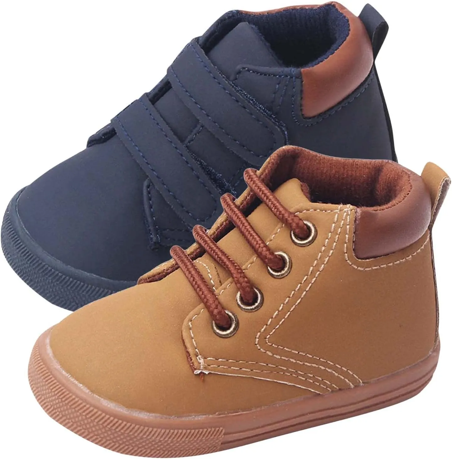 Infant Toddler Boys Girls Ankle Sneakers Baby PU Leather High Tops Soft Anti-Slip Sole First Walking Girl Rubber Shoes
