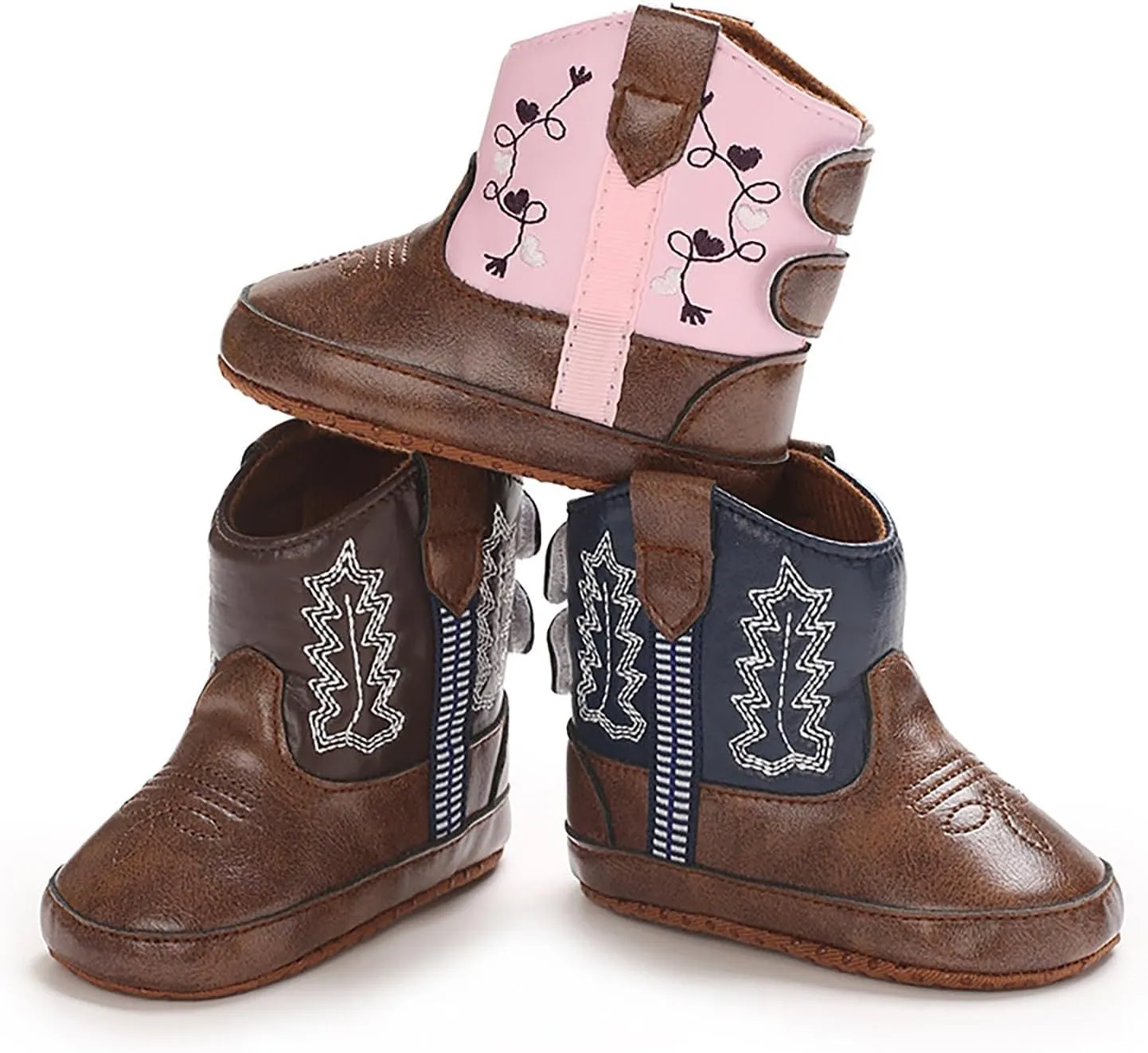 Infant Toddler Leather Soft Sole Cowboy Boots for Baby Boys Girls Newborn Prewalker Non Slip Shoes with Embroidery
