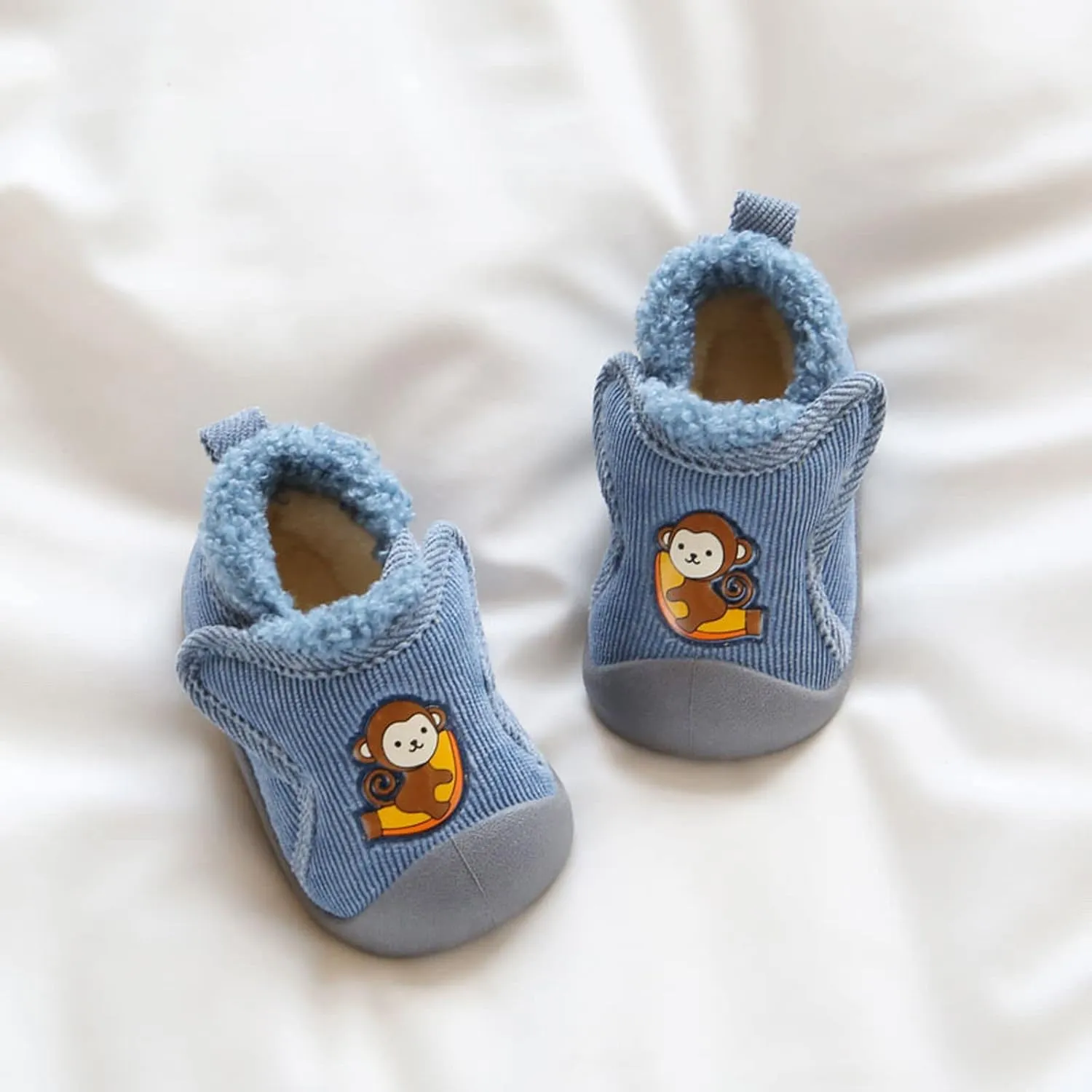 Infant Toddler Plush Walking Shoes Flat Bottom Soft Sole Slip On Cozy Casual Shoes House Slippers for Boys Girls