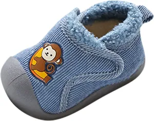 Infant Toddler Plush Walking Shoes Flat Bottom Soft Sole Slip On Cozy Casual Shoes House Slippers for Boys Girls