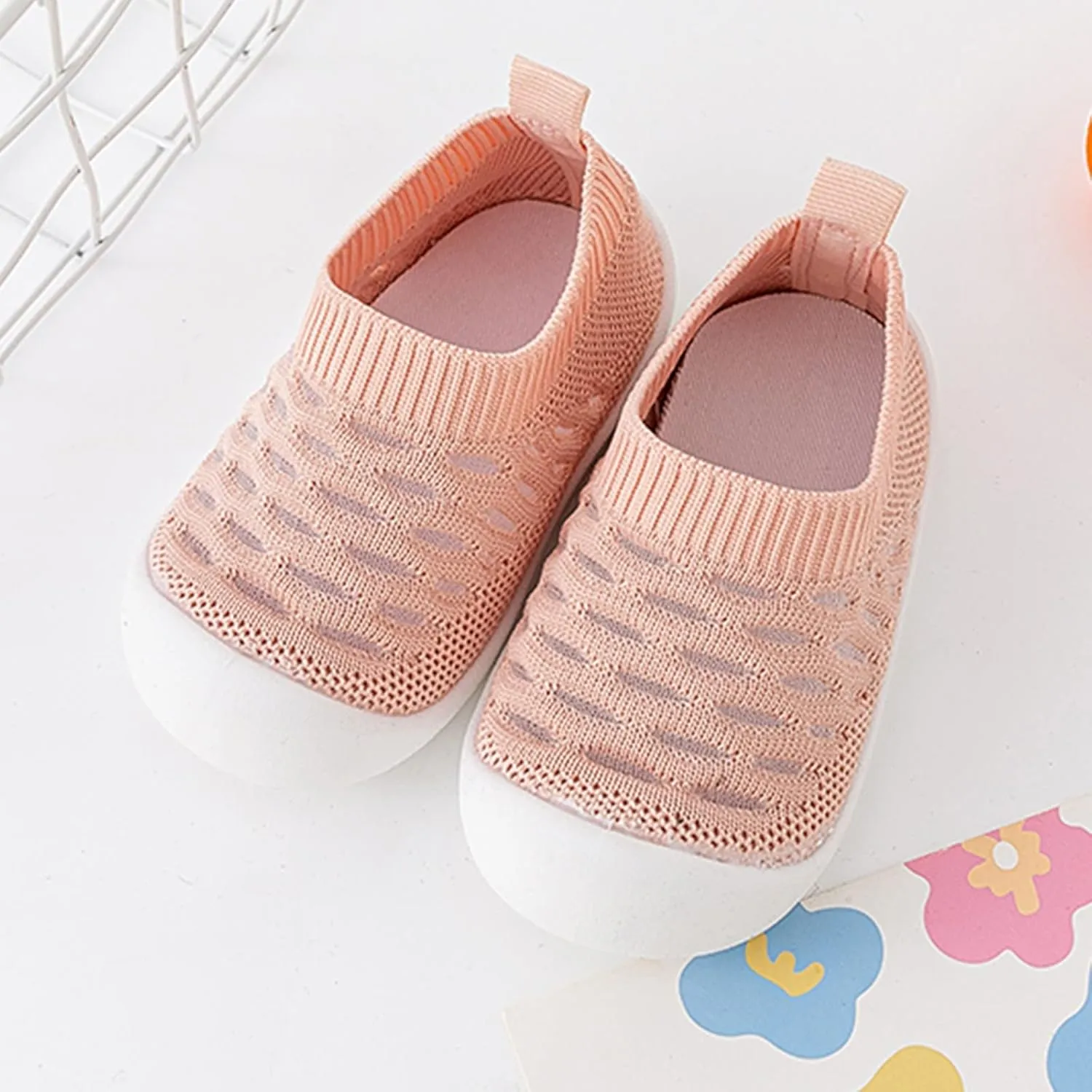Infant Toddler Shoes Hollow Out Slip On Socks Shoes Soft Sole Wear Out Toddler Floor Shoes Baby Girl Sneakers (Pink, 14)