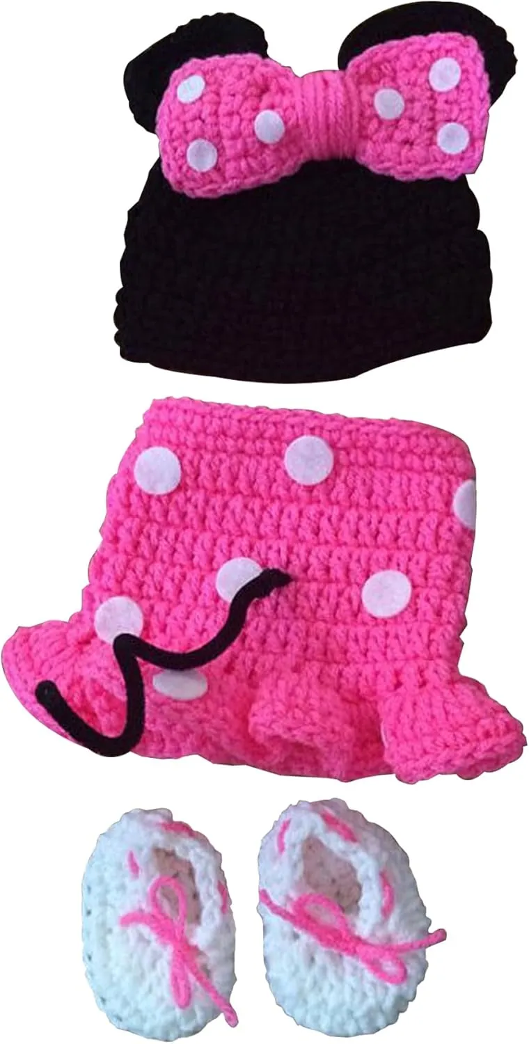 Jastore Photography Prop Baby Costume Cute Crochet Knitted Hat Cap Girl Boy Diaper Shoes Mouse