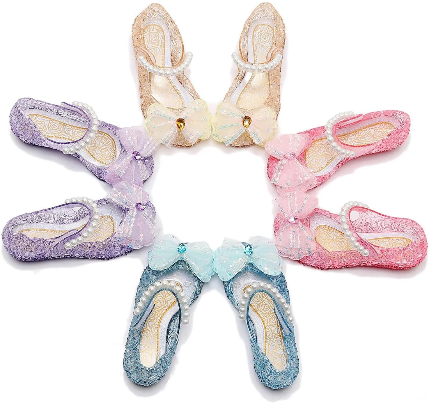 Jelly Sandals for Girls Kids Toddler Princess Sequins Bowknot Mary Jane Shoes Dance Party Wedge Pearls Dress Sandal