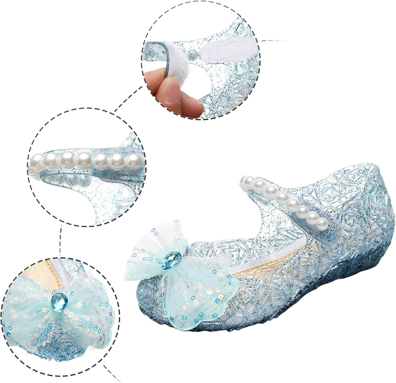 Jelly Sandals for Girls Kids Toddler Princess Sequins Bowknot Mary Jane Shoes Dance Party Wedge Pearls Dress Sandal