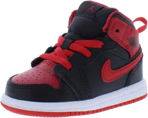 Jordan 1 Mid Baby/Toddler Shoes (DQ8425-060, Black/FIRE RED-White) Size 6