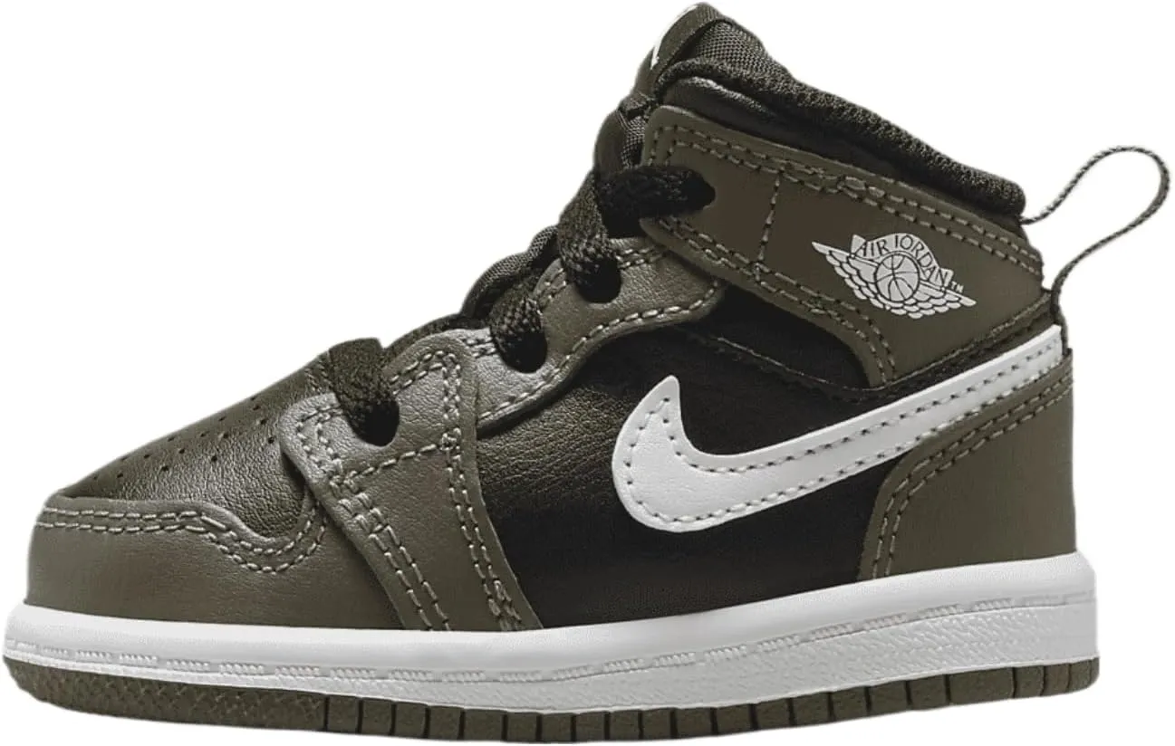 Jordan 1 Mid Baby/Toddler Shoes (DQ8425-092, Black/Medium Olive/White)