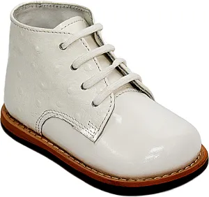 Josmo Sturdy 100% Patent Leather Baby Walking Shoes in White with Firm Sole for Support Size 6.5