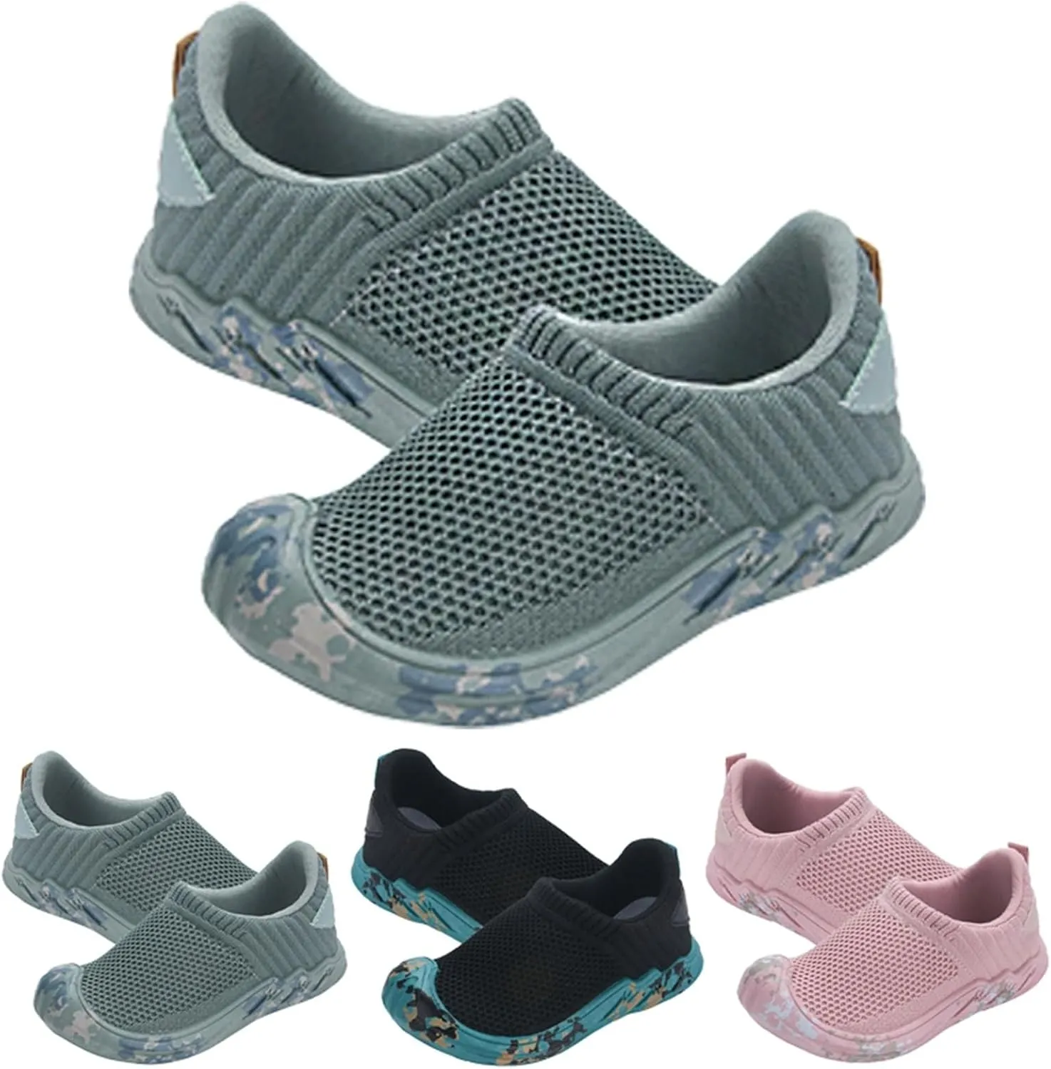 Kids Boys Athletic Shoes Breathable Mesh Lightweight Running Sneakers Toddlers Slip-On Soccer Barefoot Walking Sport Shoes