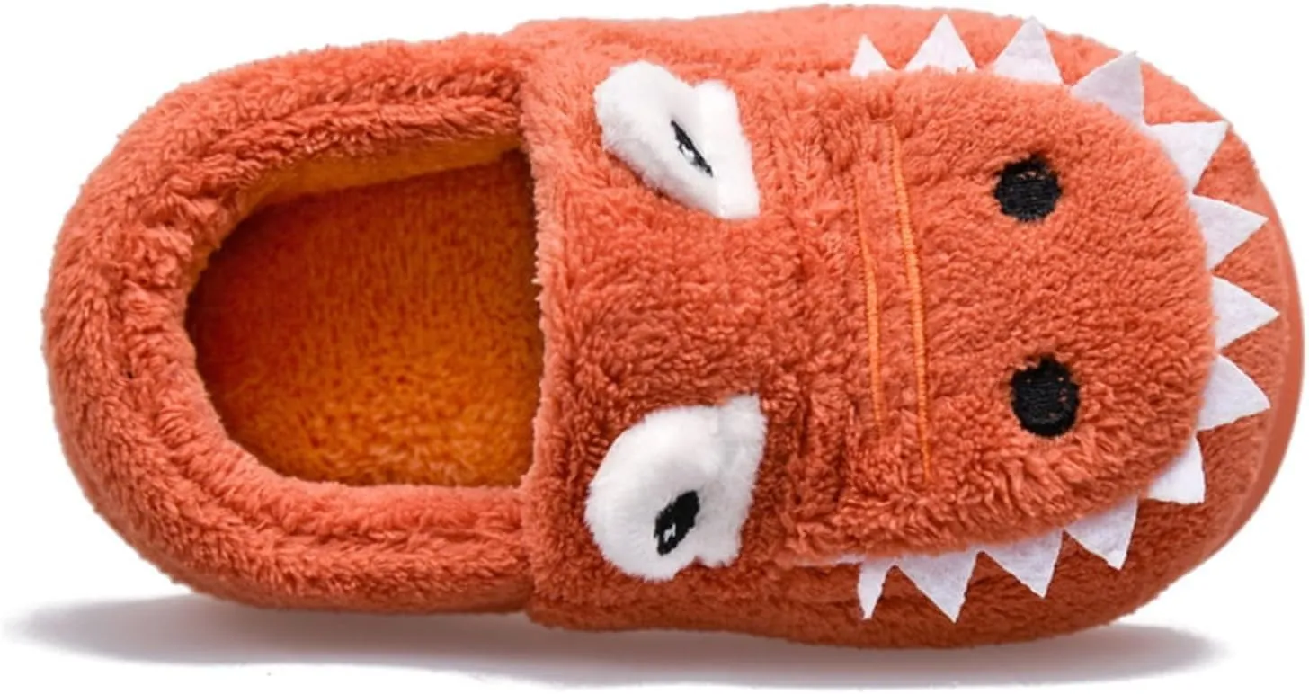 Kids Boys Girls Slip On Winter Warm House Slippers Plush Cozy Cute Dinosaur Home Shoes with Soft Memory Foam