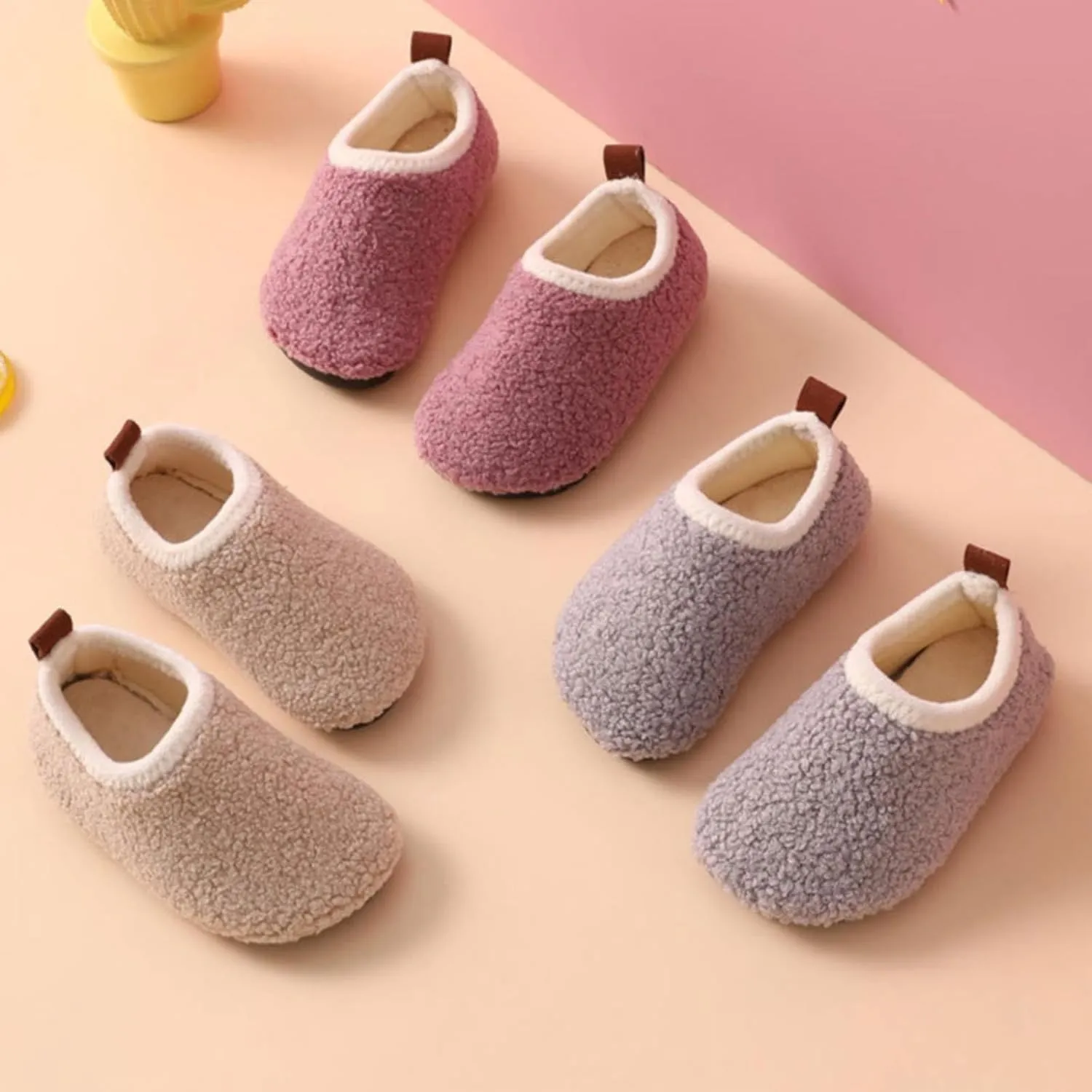 Kids Boys Girls Slippers House Booties Winter Indoor Warm Shoes Non Slip Sole Slippers Soft Plush Furry House Slip