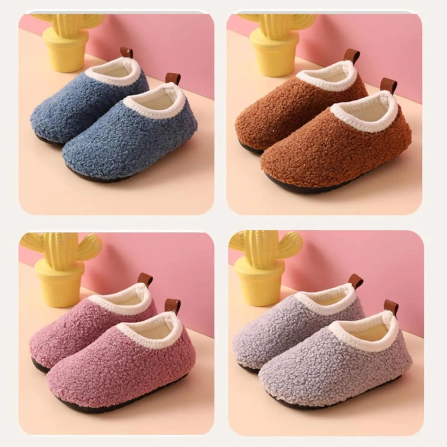 Kids Boys Girls Slippers House Booties Winter Indoor Warm Shoes Non Slip Sole Slippers Soft Plush Furry House Slip