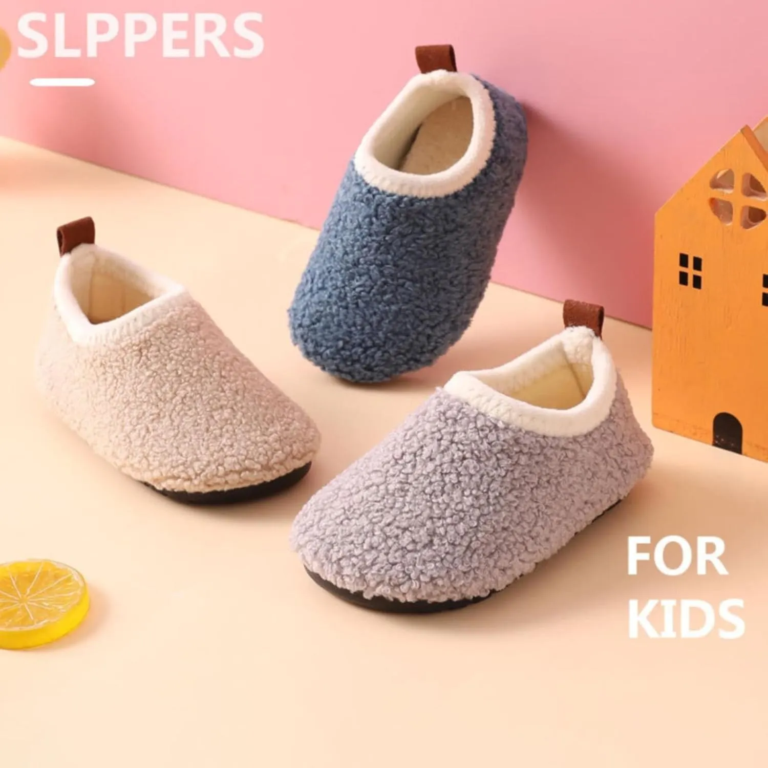 Kids Boys Girls Slippers House Booties Winter Indoor Warm Shoes Non Slip Sole Slippers Soft Plush Furry House Slip