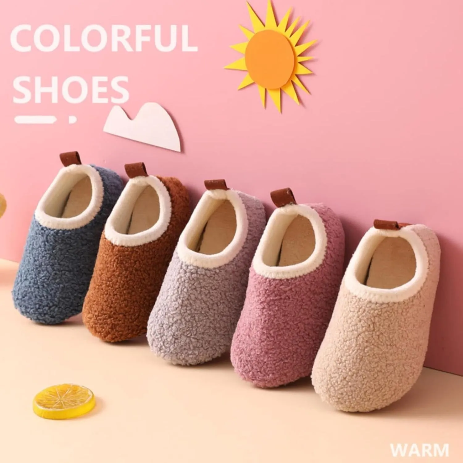 Kids Boys Girls Slippers House Booties Winter Indoor Warm Shoes Non Slip Sole Slippers Soft Plush Furry House Slip