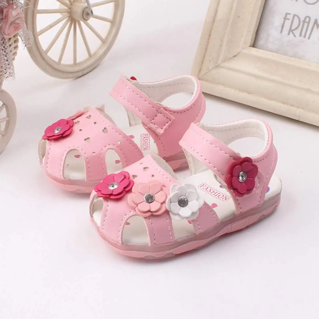 Kids Fashion Sneakers Baby Flowers Girls Shoes Sandals Toddler Infant Kids LED Luminous Baby Shoes