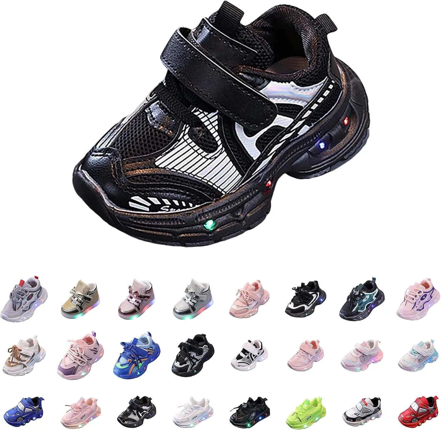 Kids Light-Up Flashing Sneaker Athletic Running Shoes with Strap, Fashionable and Fun for Boys Girls Shoe Toddler Girl