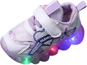 Kids Light Up Shoes Girls Boys Breathable LED Luminous Soft Sole Running Sports Sneaker Lace-Up Casual Kids Slip Sneaker