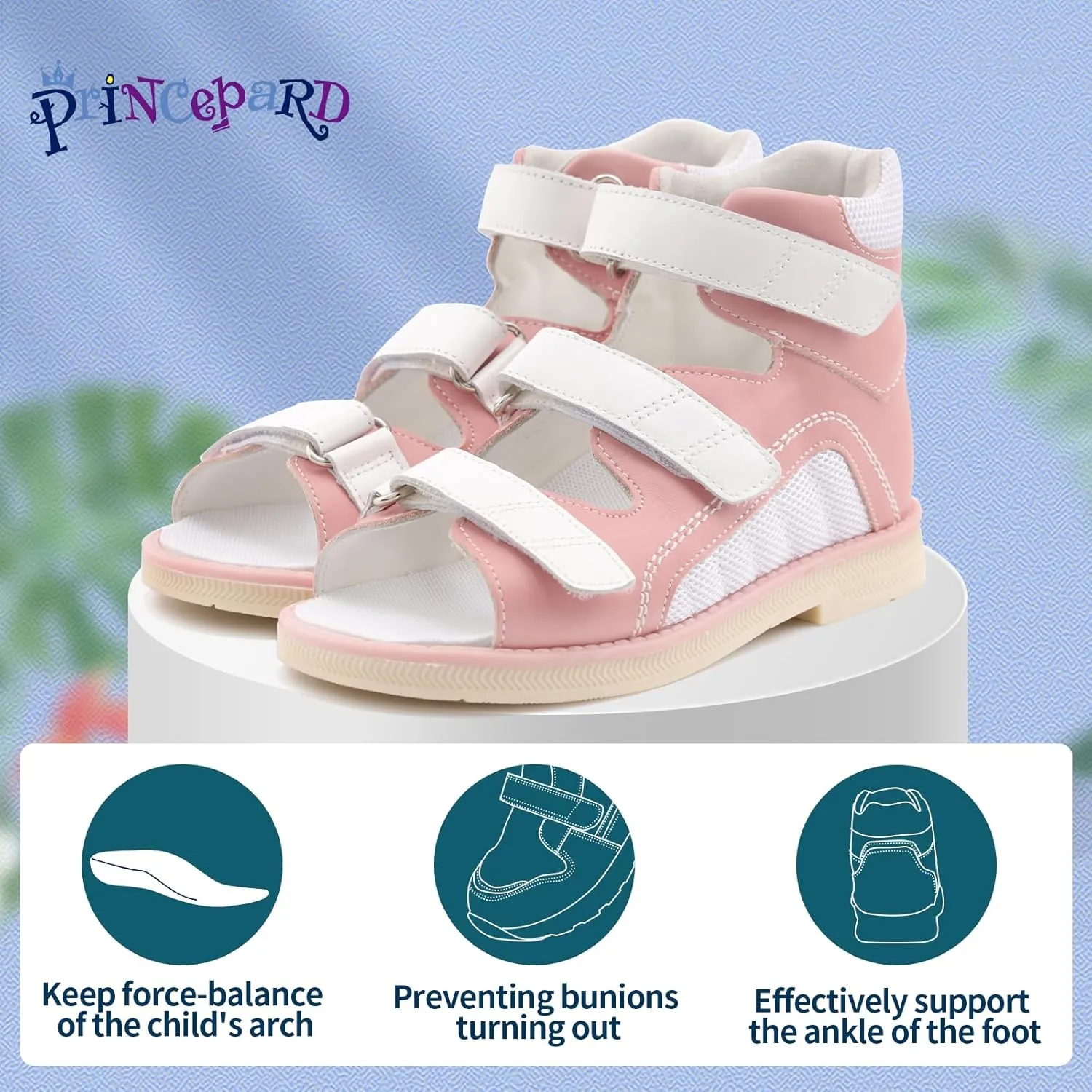 Kids Orthopedic Sandals with Arch and Ankle Support,High Top Shoes