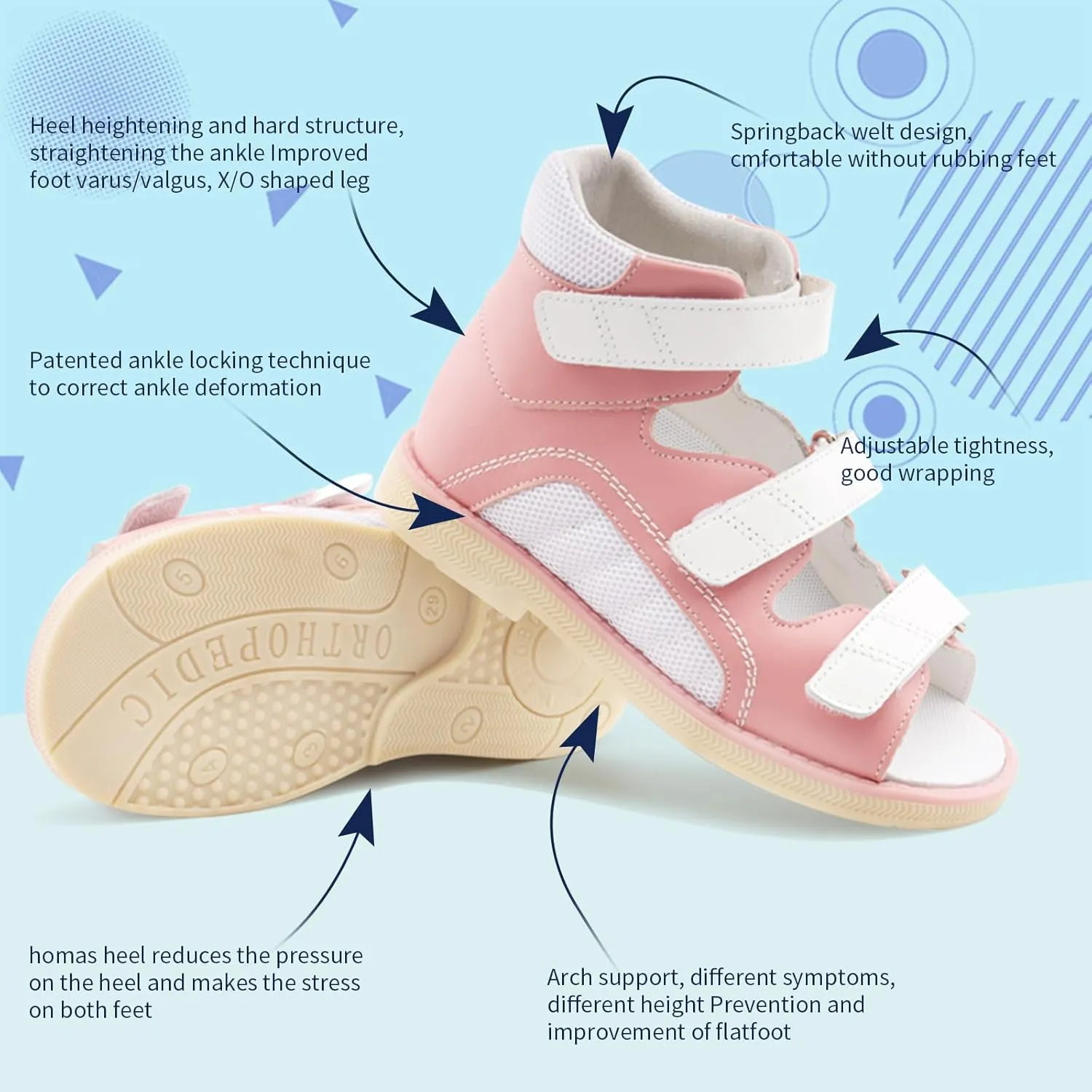 Kids Orthopedic Sandals with Arch and Ankle Support,High Top Shoes