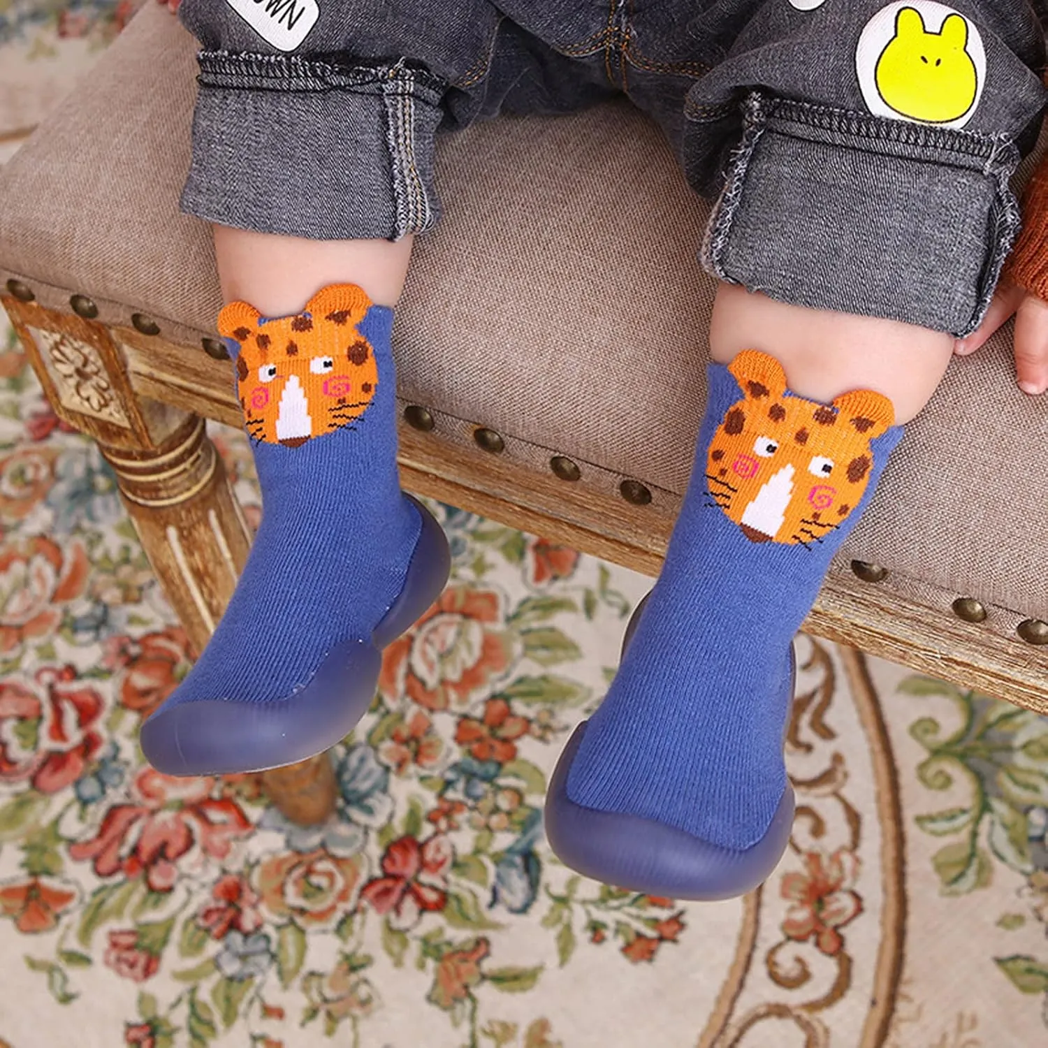 Kids Slippers Boys with Strap Toddler Baby Boys Girls Solid Warm Knit Soft Sole Rubber Boys Size 4 Slippers