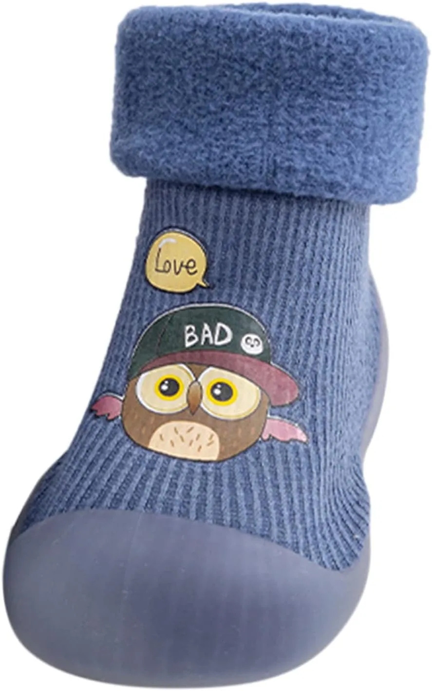 Kids Sole Baby Slipper Boys Stocking Girls Rubber Knit Warm Soft Solid Shoes Toddler Glitter Every Step (Blue, 22-23)