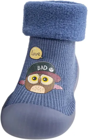 Kids Sole Baby Slipper Boys Stocking Girls Rubber Knit Warm Soft Solid Shoes Toddler Glitter Every Step (Blue, 22-23)