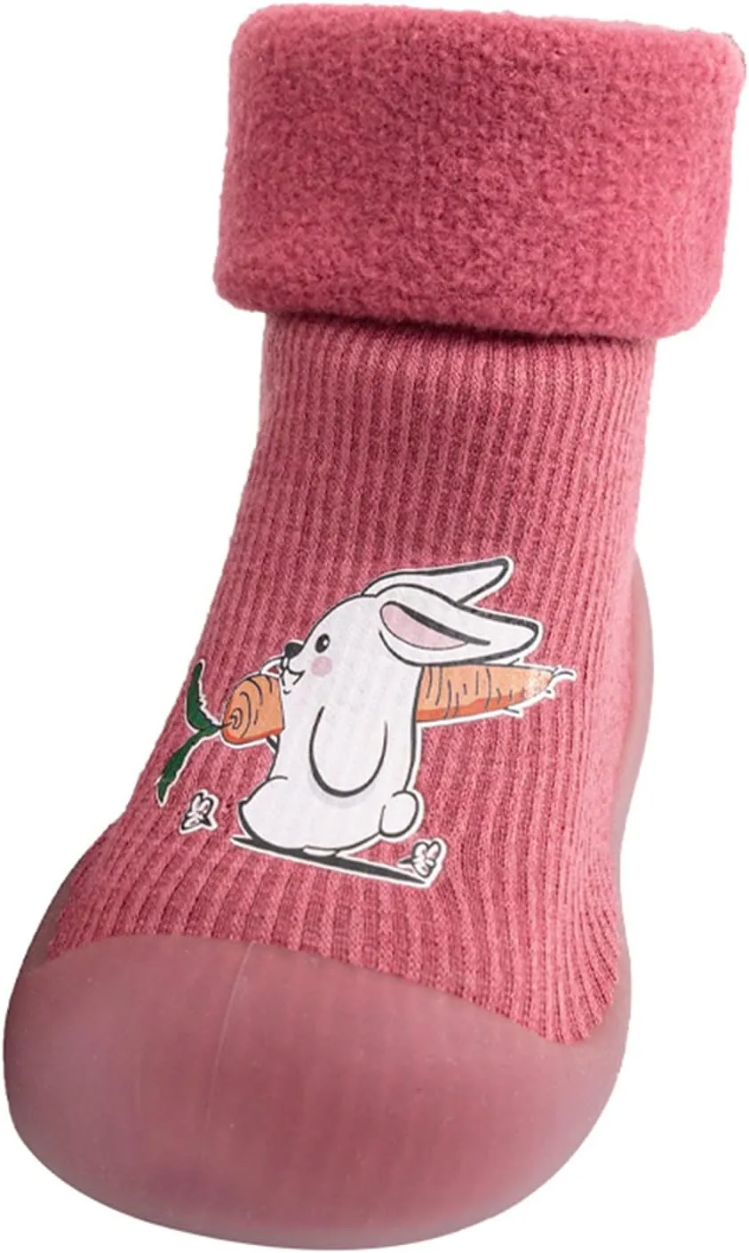 Kids Sole Baby Slipper Boys Stocking Girls Rubber Knit Warm Soft Solid Shoes Toddler Glitter Every Step (Red, 22-23)
