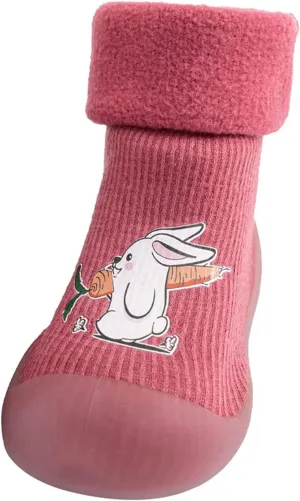 Kids Sole Baby Slipper Boys Stocking Girls Rubber Knit Warm Soft Solid Shoes Toddler Glitter Every Step (Red, 22-23)