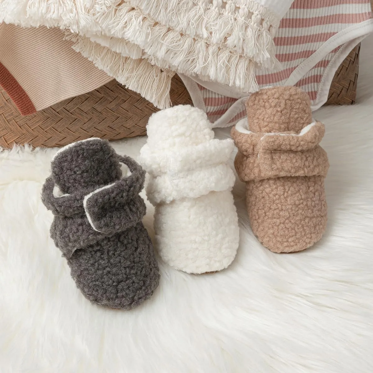 KIDSUN Newborn Infant Baby Boys Girls Fleece Booties Stay On Socks Soft Shoes Non Skid Winter Warm Christmas Slippers