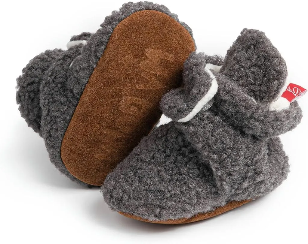 KIDSUN Newborn Infant Baby Boys Girls Fleece Booties Stay On Socks Soft Shoes Non Skid Winter Warm Christmas Slippers