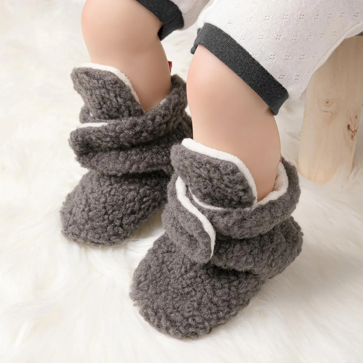 KIDSUN Newborn Infant Baby Boys Girls Fleece Booties Stay On Socks Soft Shoes Non Skid Winter Warm Christmas Slippers