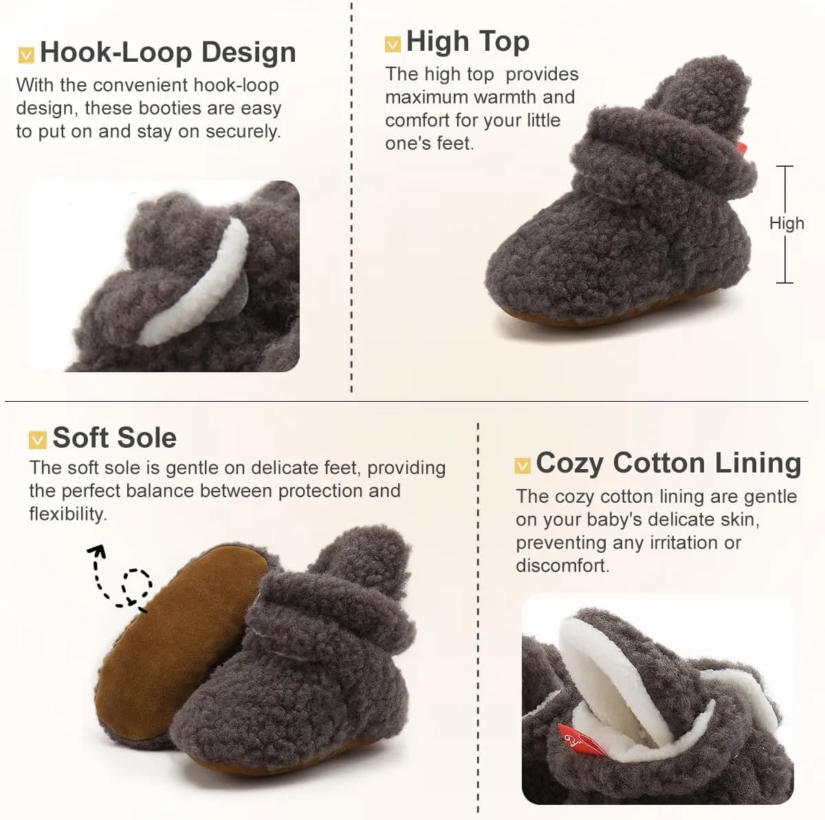 KIDSUN Newborn Infant Baby Boys Girls Fleece Booties Stay On Socks Soft Shoes Non Skid Winter Warm Christmas Slippers
