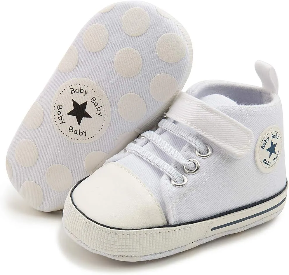 KIDSUN Unisex Baby Boy Girl Canvas Sneaker Soft Sole Infant Lace up Newborn Ankle Toddler First Walkers Crib Shoes