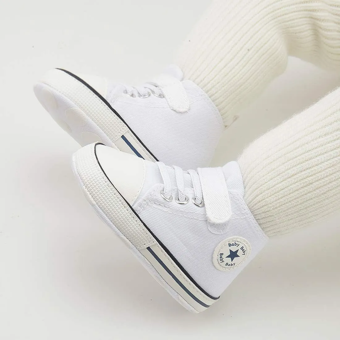 KIDSUN Unisex Baby Boy Girl Canvas Sneaker Soft Sole Infant Lace up Newborn Ankle Toddler First Walkers Crib Shoes
