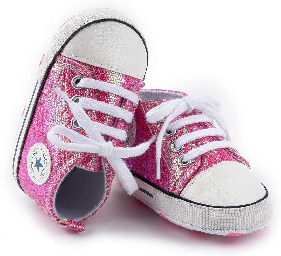 KIDSUN Unisex Baby Boys Girls High Top Sneaker Soft Anti-Slip Sole Newborn Infant First Walkers Canvas Denim Shoes