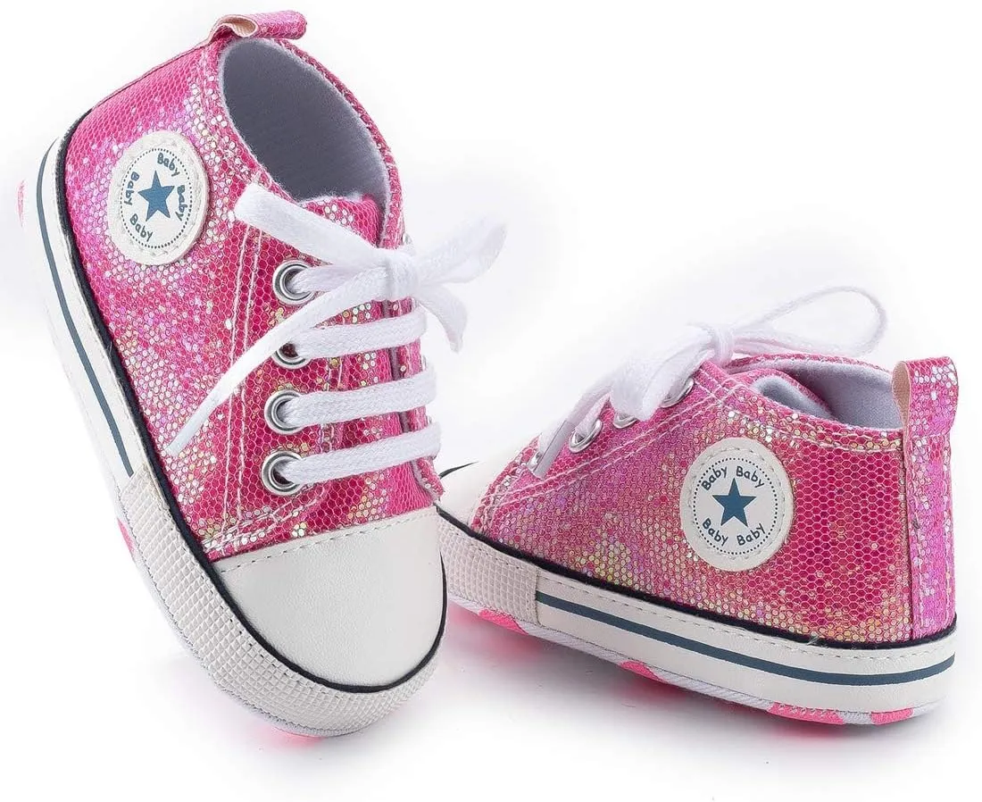KIDSUN Unisex Baby Boys Girls High Top Sneaker Soft Anti-Slip Sole Newborn Infant First Walkers Canvas Denim Shoes