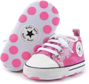 KIDSUN Unisex Baby Boys Girls High Top Sneaker Soft Anti-Slip Sole Newborn Infant First Walkers Canvas Denim Shoes