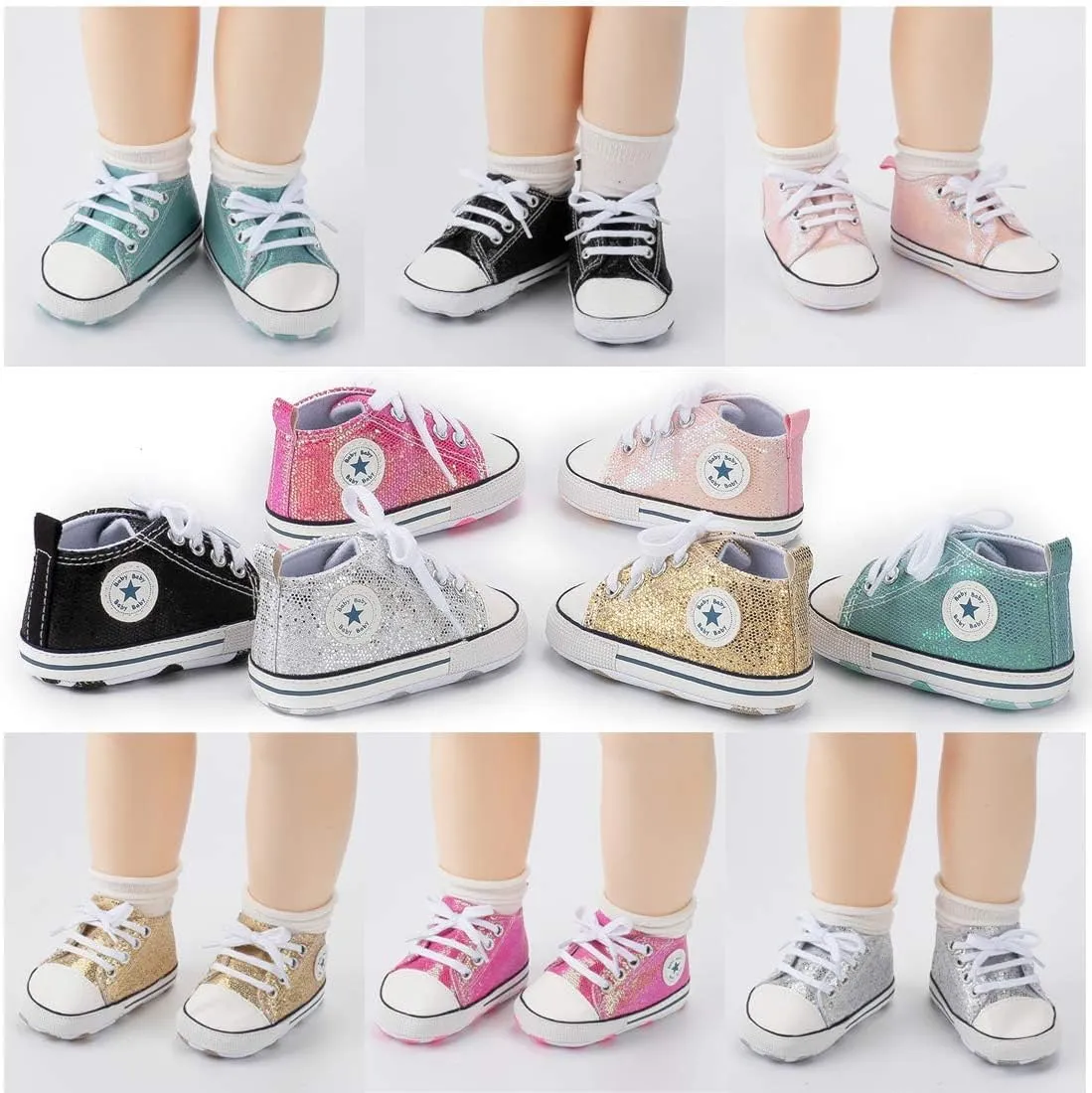 KIDSUN Unisex Baby Boys Girls High Top Sneaker Soft Anti-Slip Sole Newborn Infant First Walkers Canvas Denim Shoes