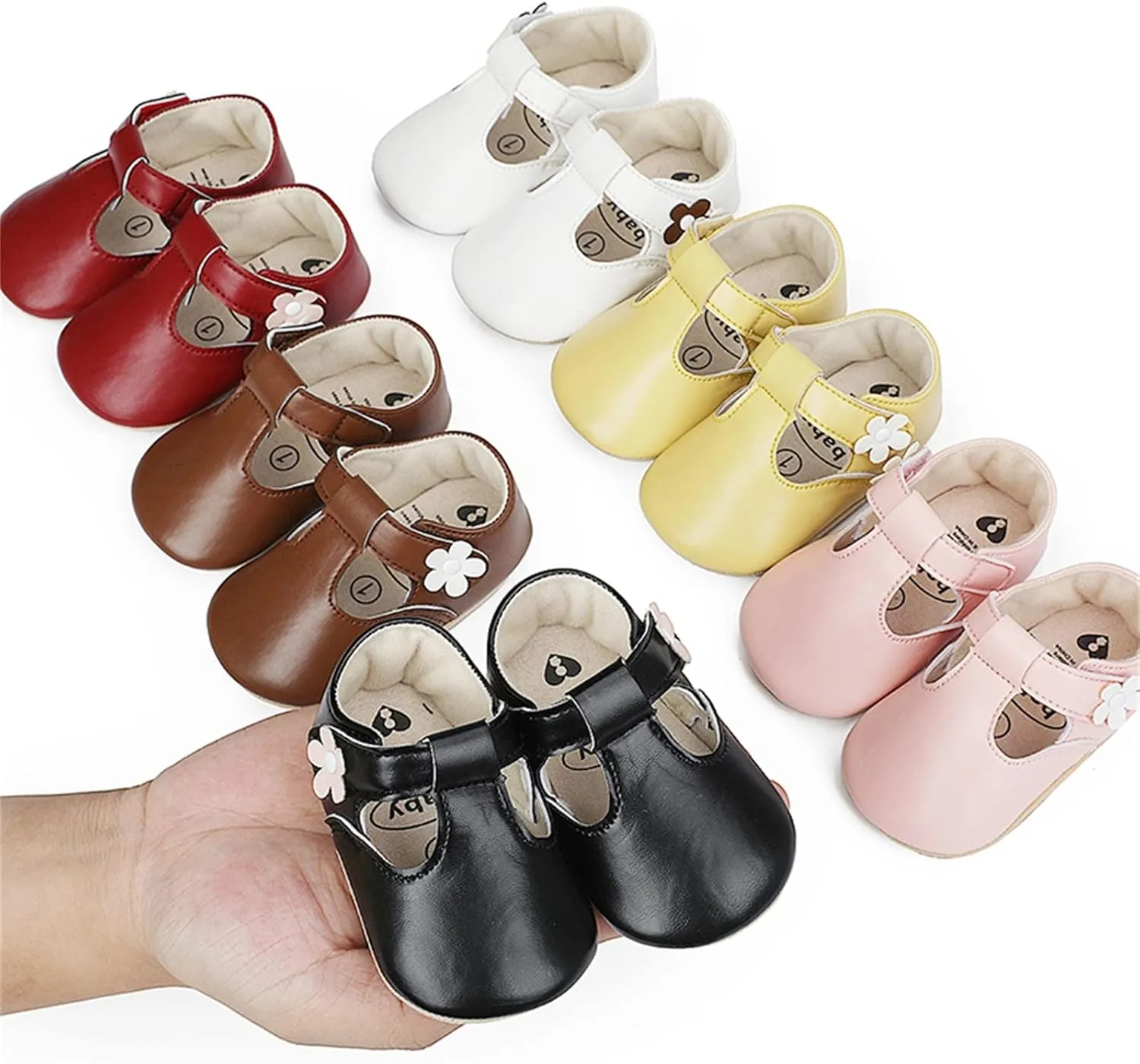 Little Boys Shoes Infant Toddler Shoes Baby Girl Flower Decoration Leather Princess Shoes Soft Sole Toddler 0-18Months